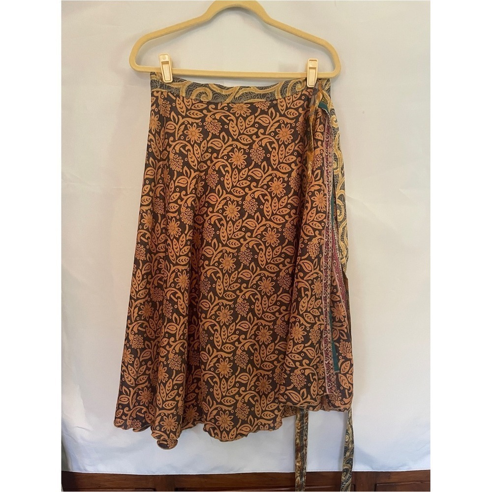 Women's Brown Floral Wrap Skirt